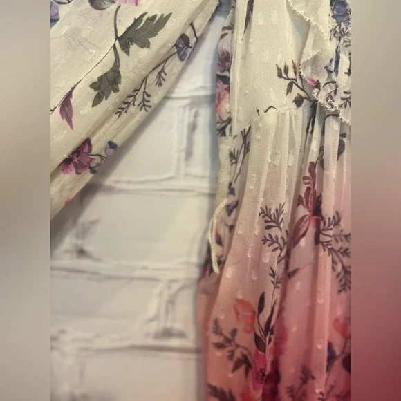 Anthropologie Ombre Pink & Cream Floral Chiffon Dress – Size 2 - Picture 6 of 8